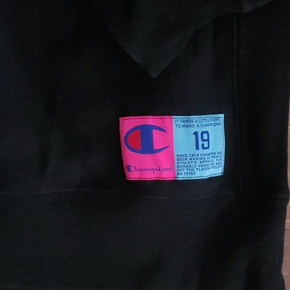 Champion Reverse Weave Sweatshirt Script Logo Medium Black Teal Pink Vintage - Picture 3 of 6